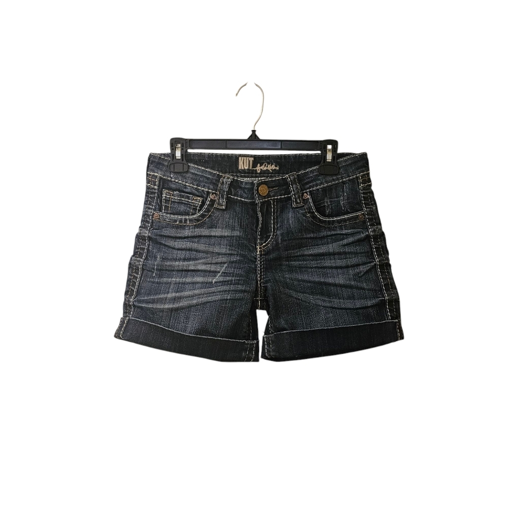 KUT from the Kloth Midi Jean Shorts Cuffed Dark Wash Women's 2? 4? Waist 28-29"